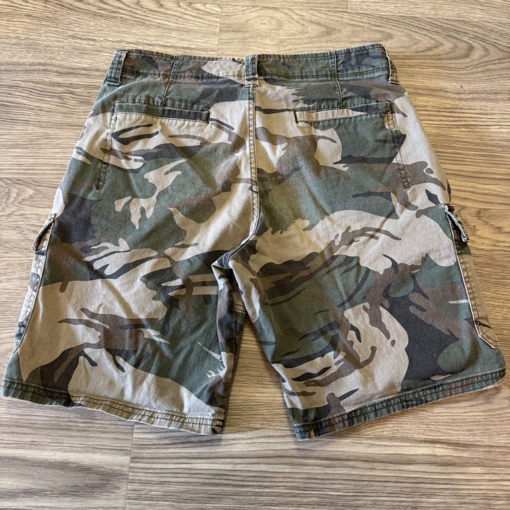 Y2K Wrangler Mens Camo Cargo Shorts Green Brown 32 60ACW4M Camouflage - Picture 3 of 6